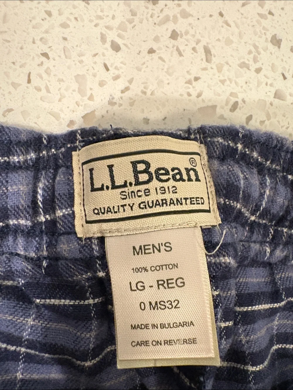 L.L. Bean Men’s Navy and White Plaid Lounge Pants